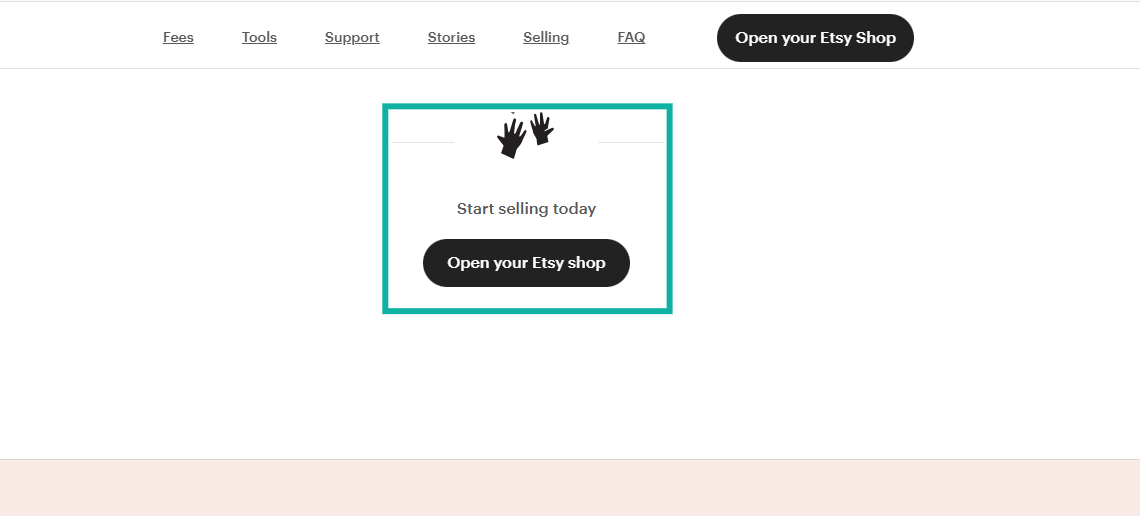 Etsy: la section selling avec le bouton "Open your Etsy shop" - paiement