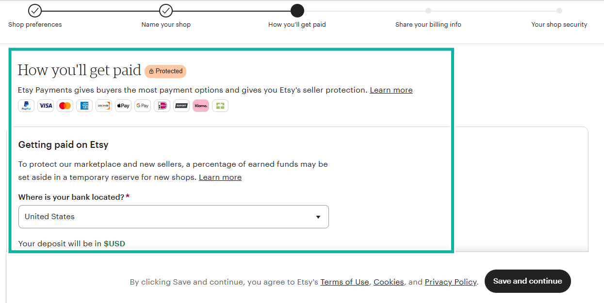 Etsy: capture de la section selling - produit digital