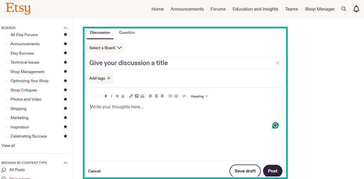 donner un titre à votre discussion de forum sur etsy