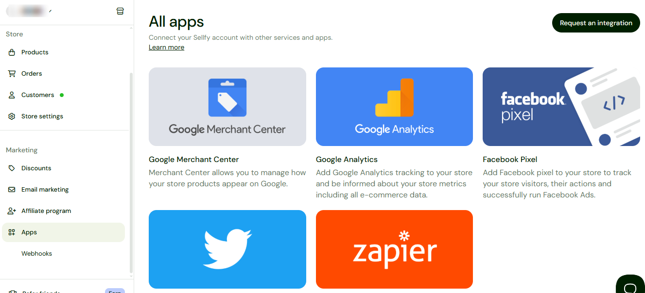 liste des applications à intégrer avec sellfy