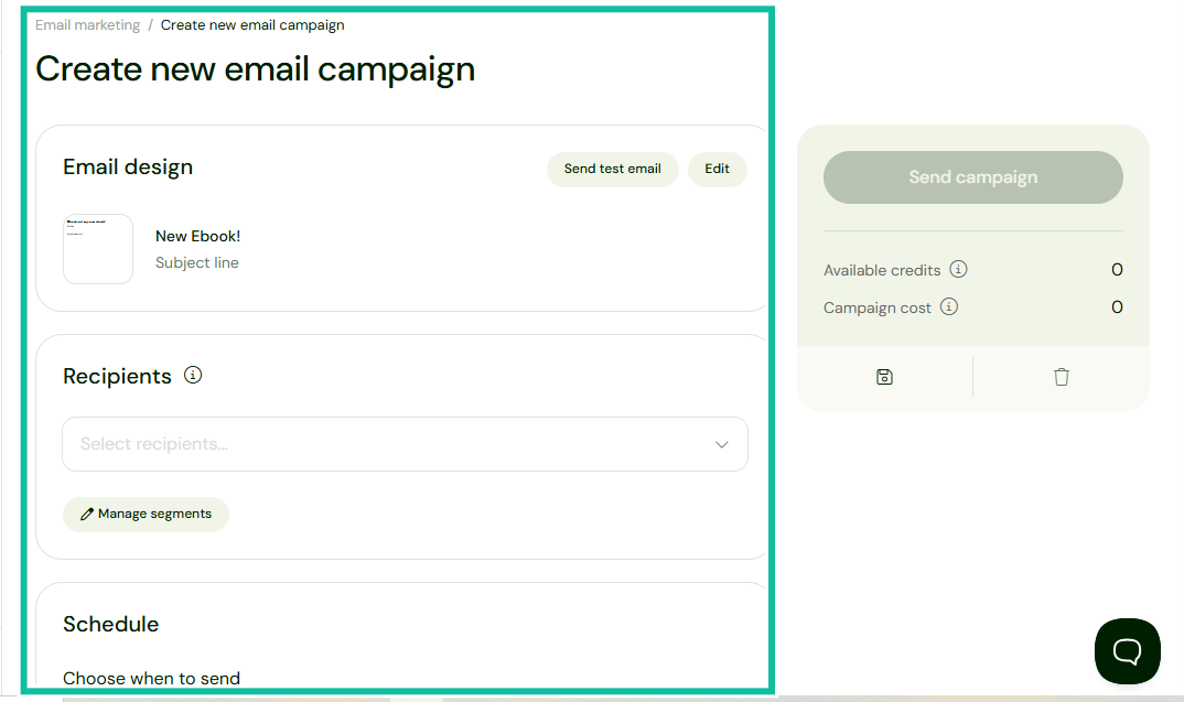 configuration d'une campagne email dans sellfy