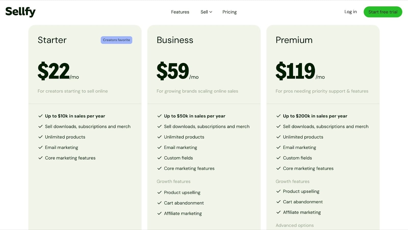 les offres tarifaires de sellfy