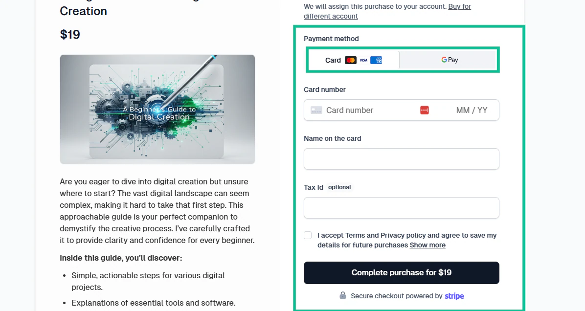 exemple de page de paiement pour finaliser un achat