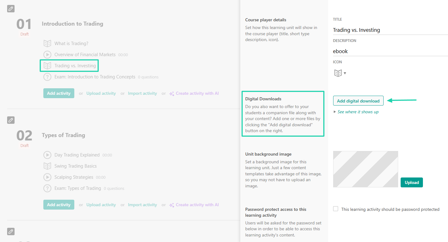 Thinkific vs LearnWorlds: website builder screenshot — digital product