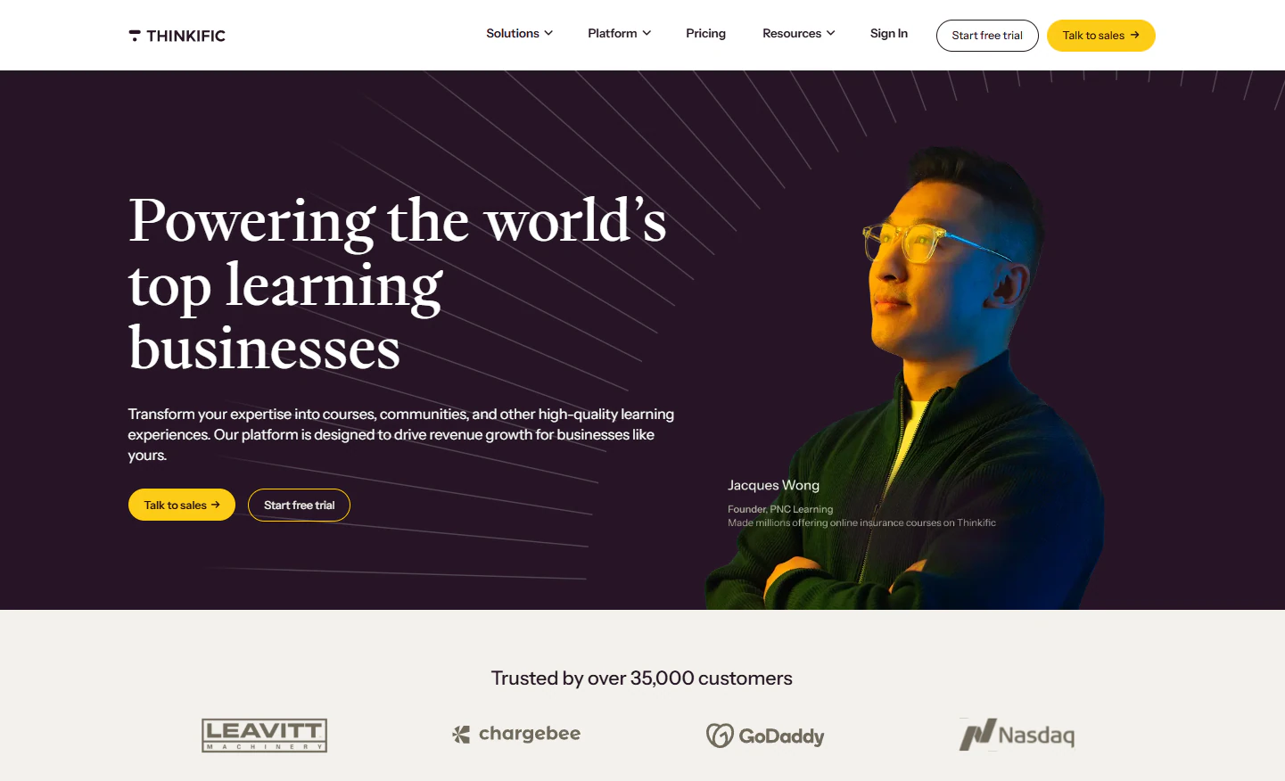 Thinkific landing page