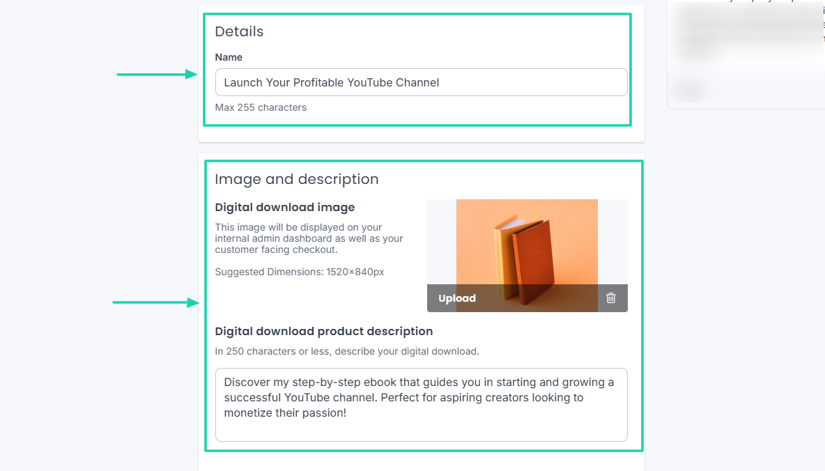 Digital downloads: course builder screenshot — website builder