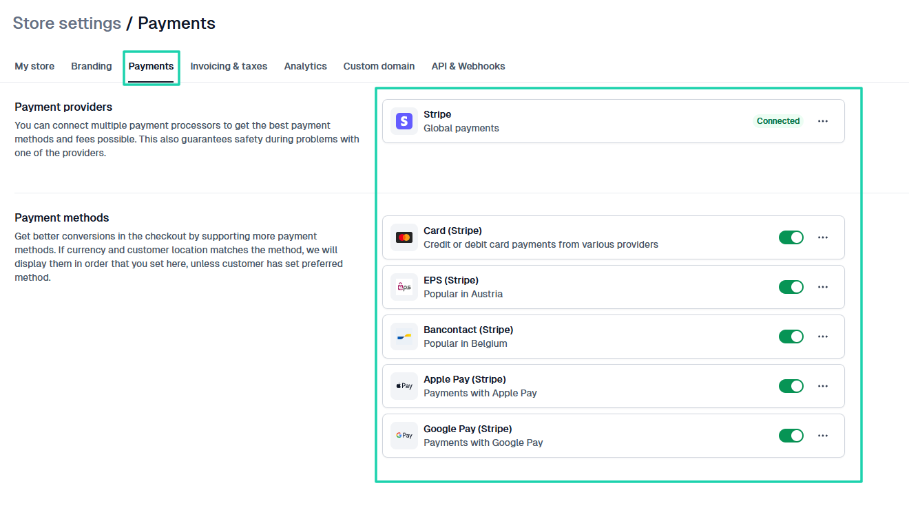 payment providers and methods on Easytools