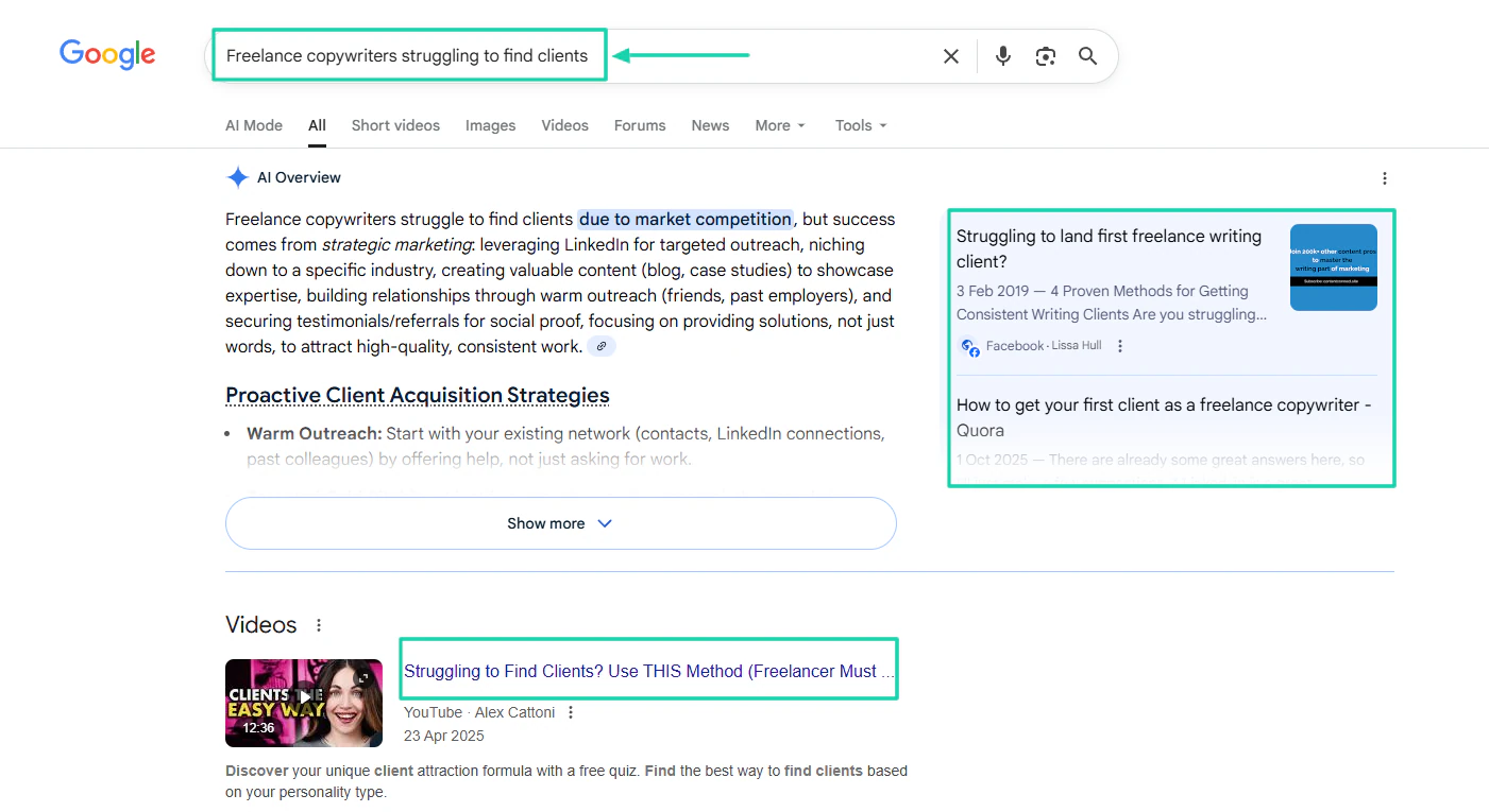 google serp for copywriting