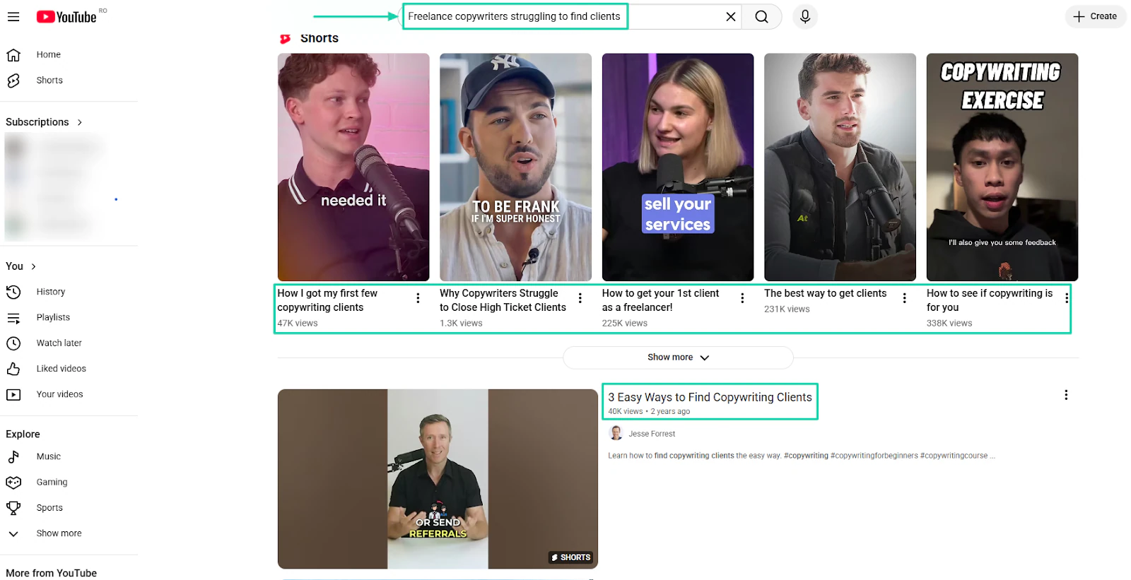 youtube search results page