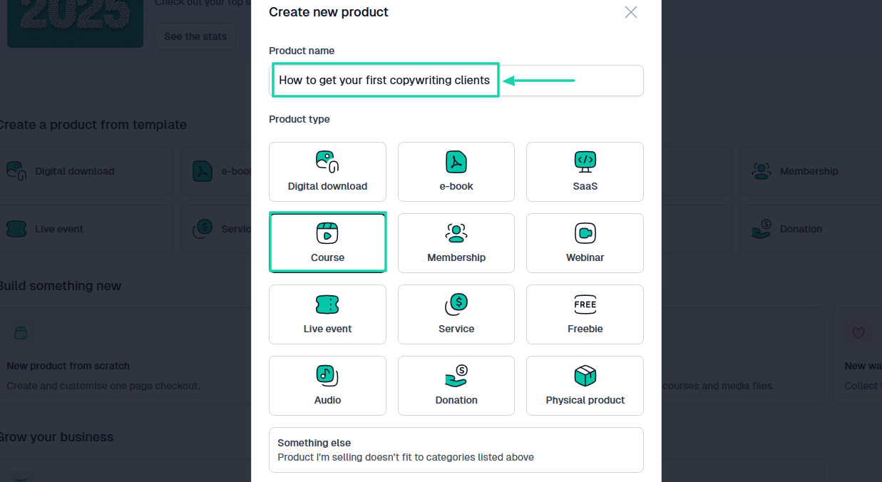 How to sell digital products online: checkout screenshot — course builder