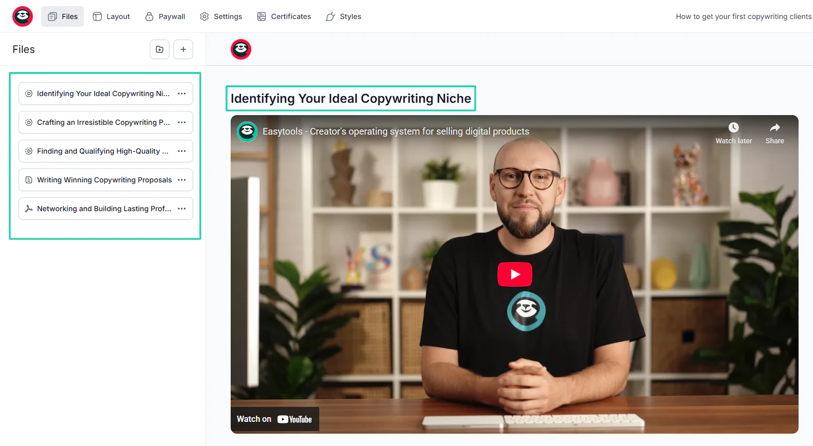 Easytools course edit window