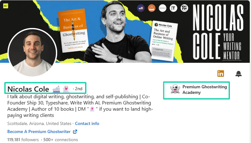 linkedin page of nicolas cole