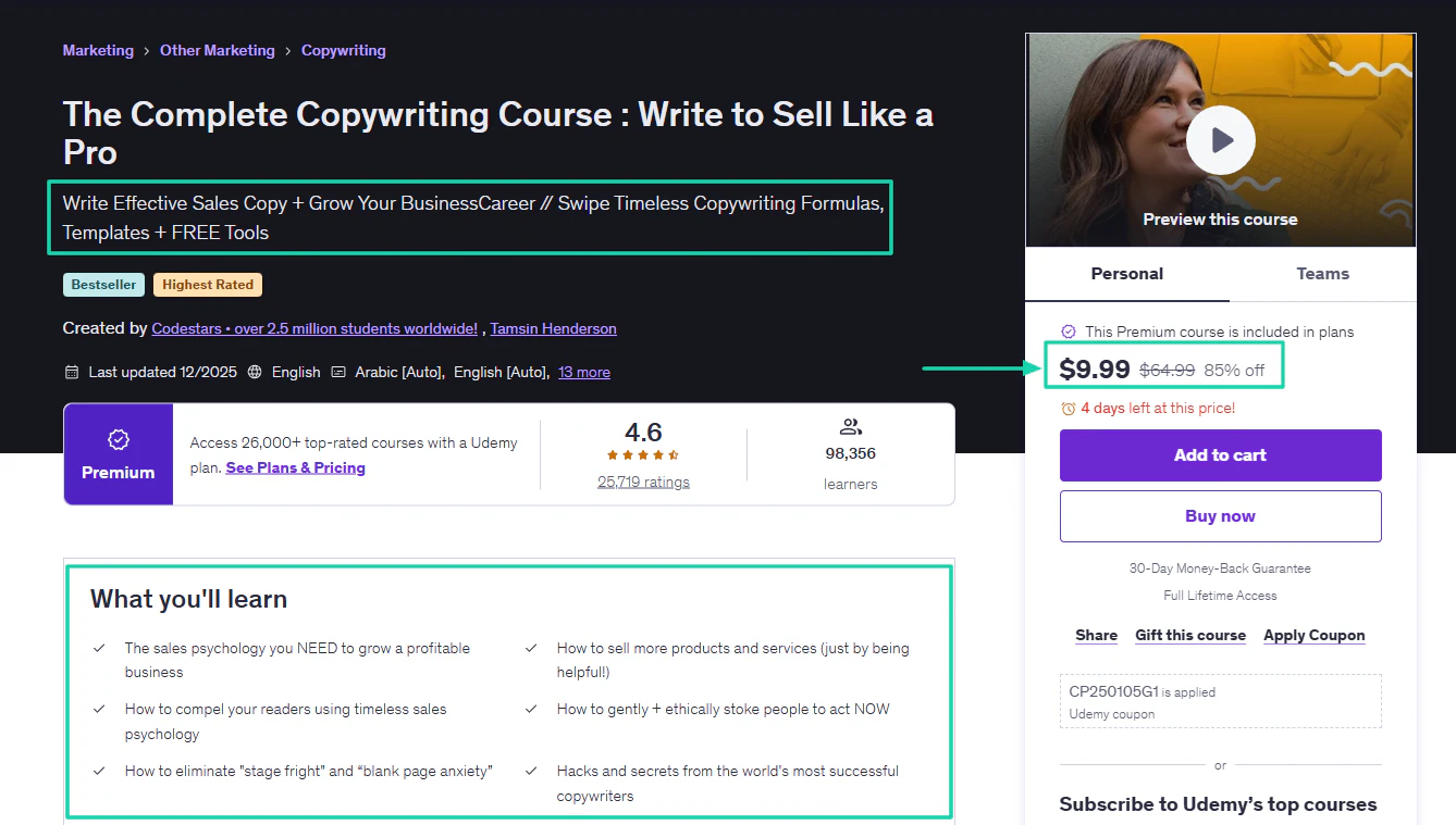 a copywriting course on udemy