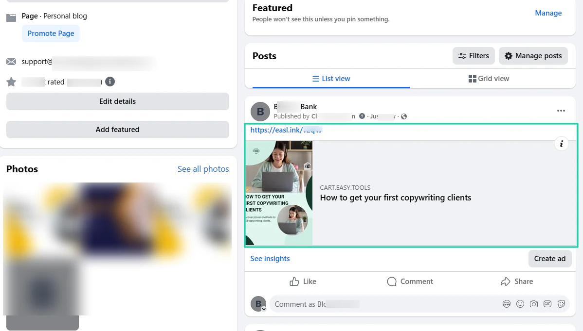 facebook post about copywriting course