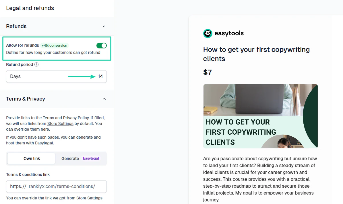 allow for refunds on Easytools