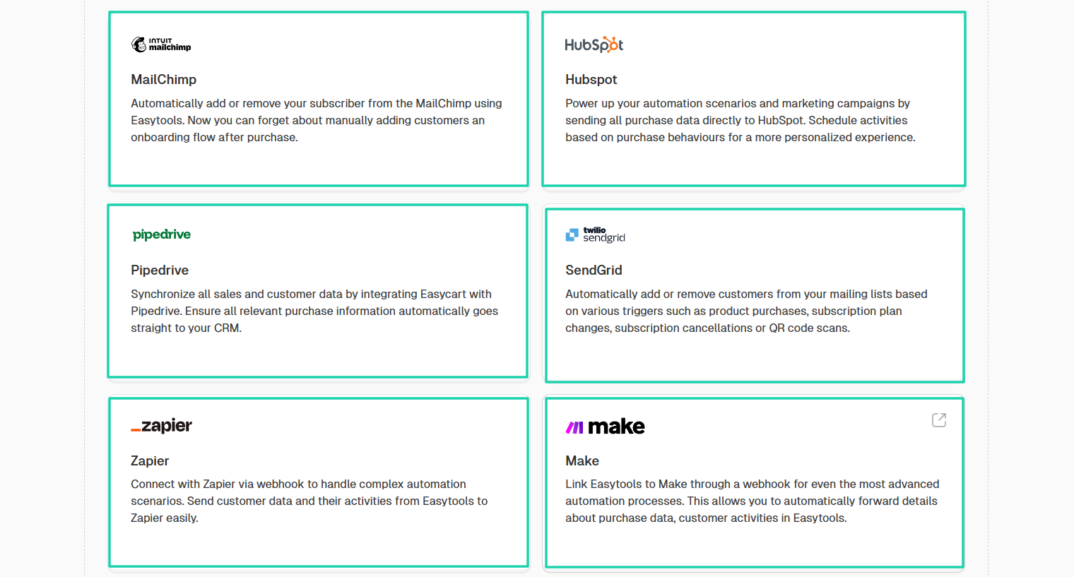 important integrations with Easytools