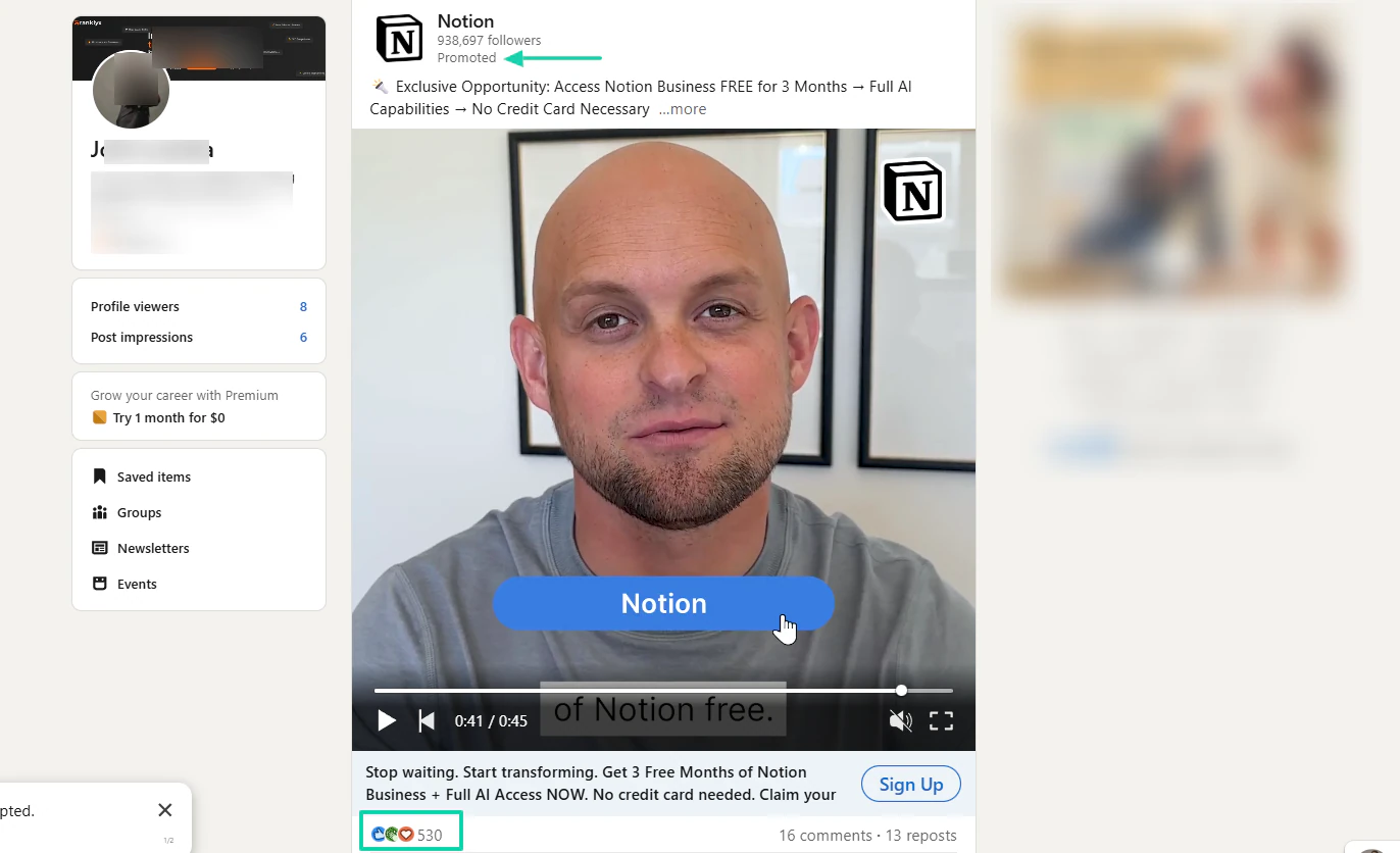 notion advertisement on linkedin