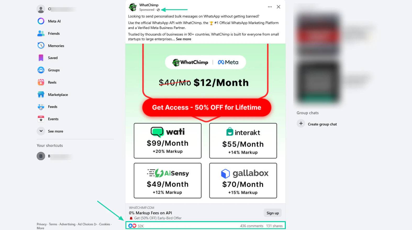 whatchimp advertisement on facebook