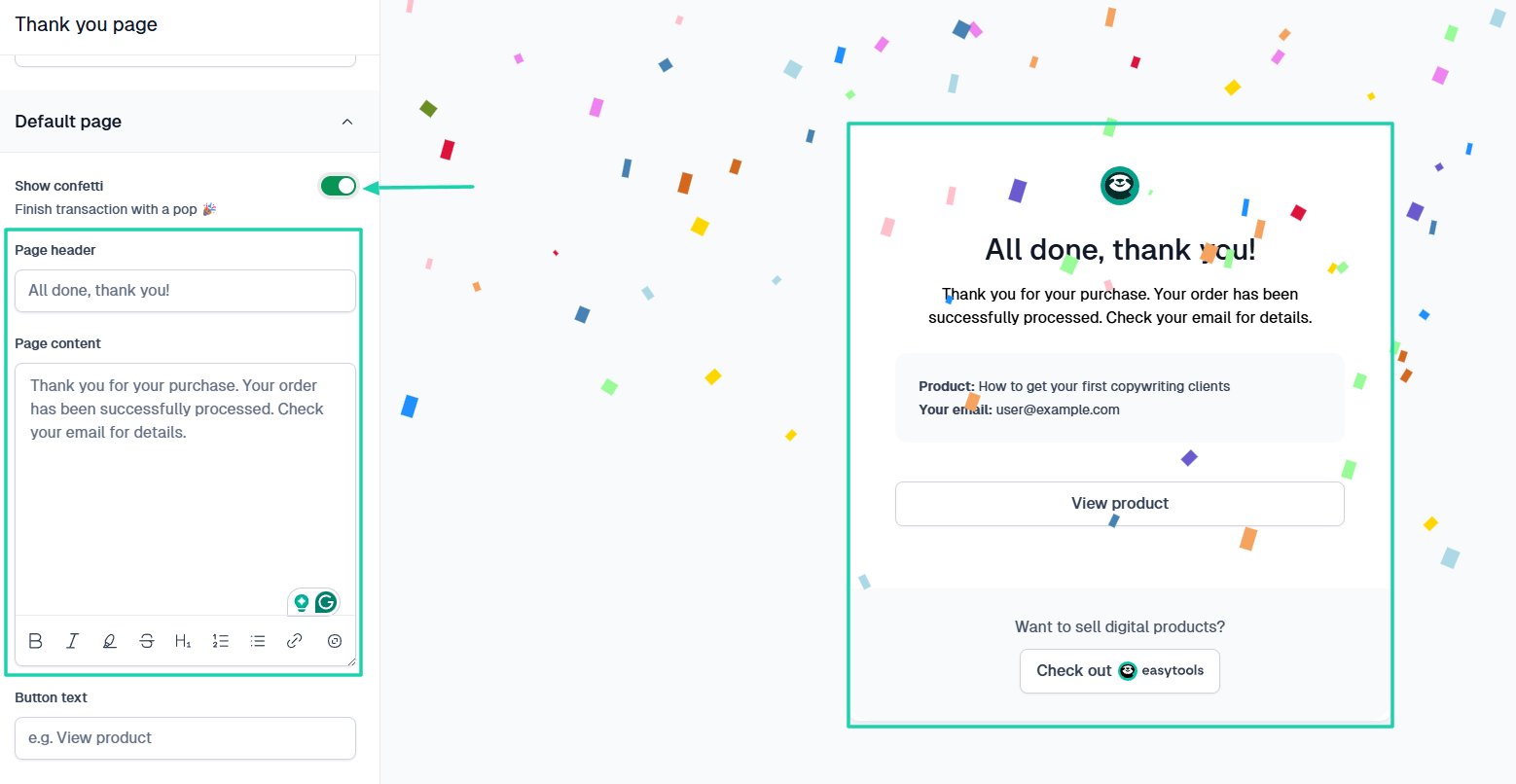 thank you page on Easytools