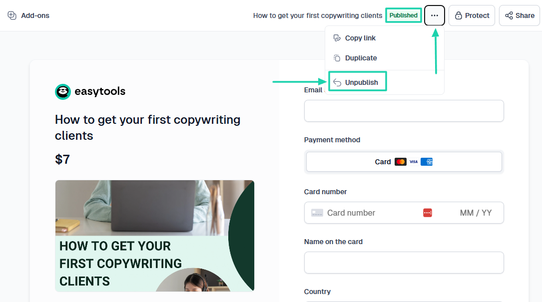 unpublish digital product on Easytools