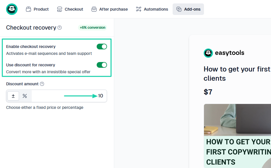 checkout recovery to sell digital products online