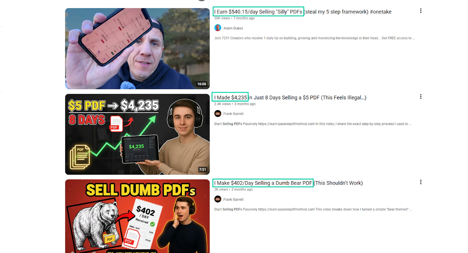 youtube search items