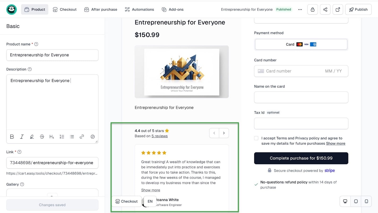sell pdf online with testimonial on easycart