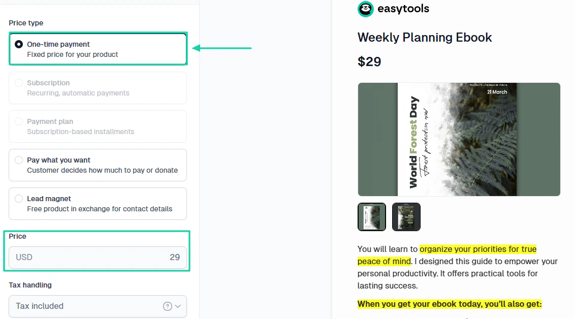 How to sell PDFs online: digital product screenshot