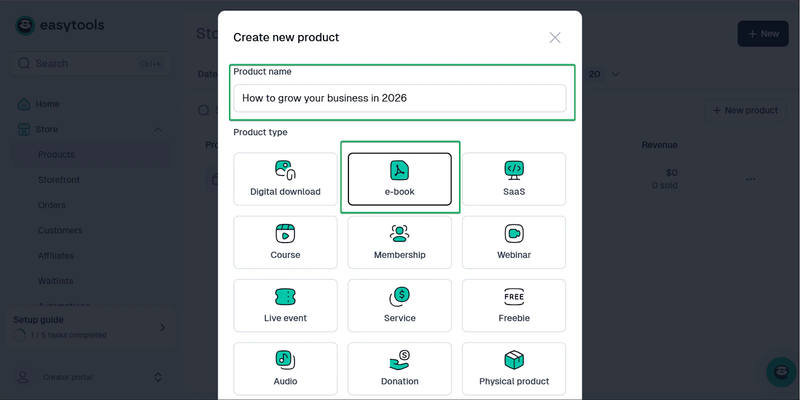 Easytools: la boutique affichant "Continue"