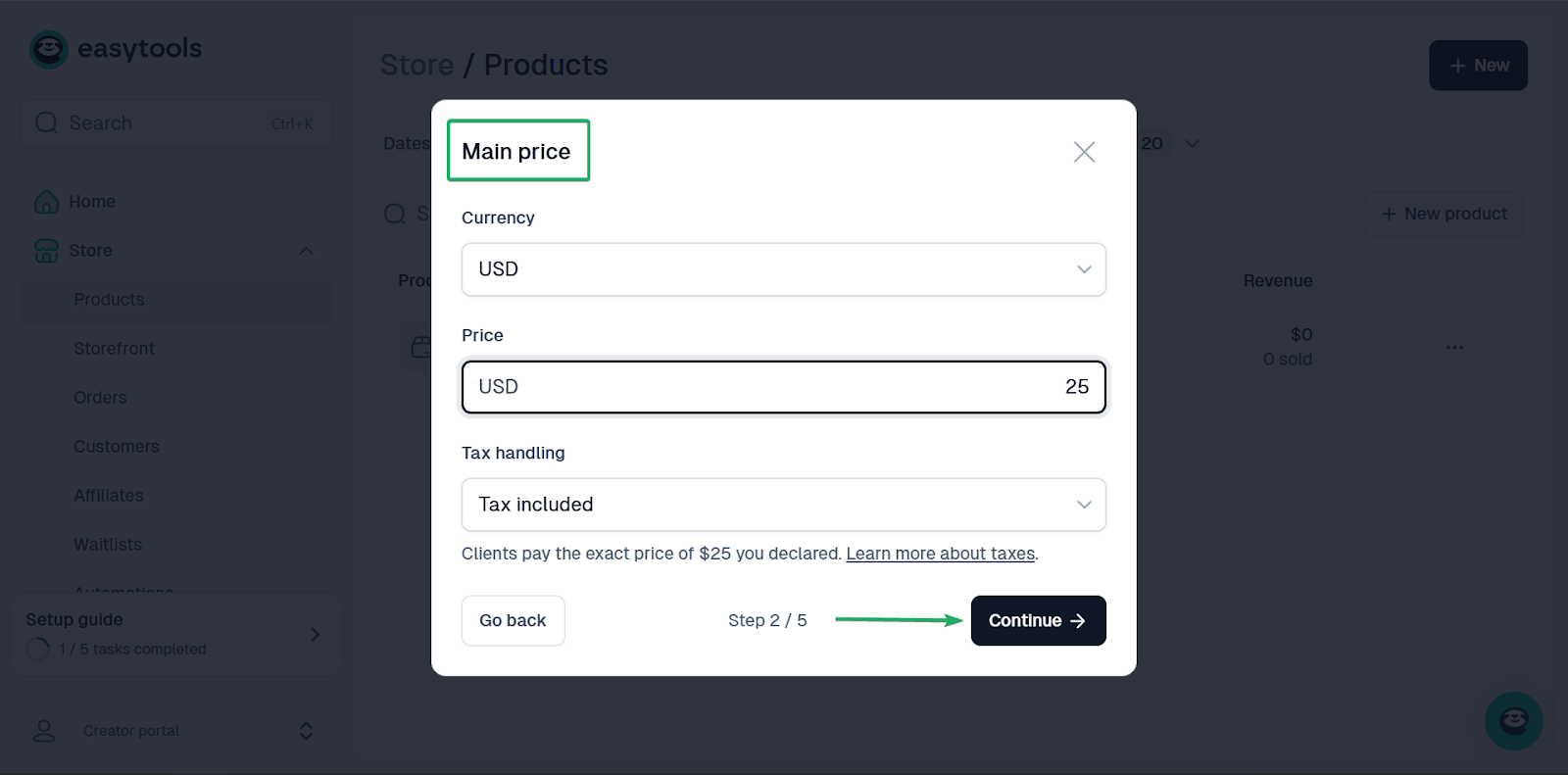 Easytools: la boutique affichant "Continue" vue 2