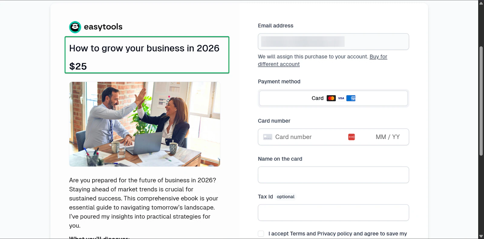 page de paiement d'un produit dans une plateforme pour créateurs de contenu
