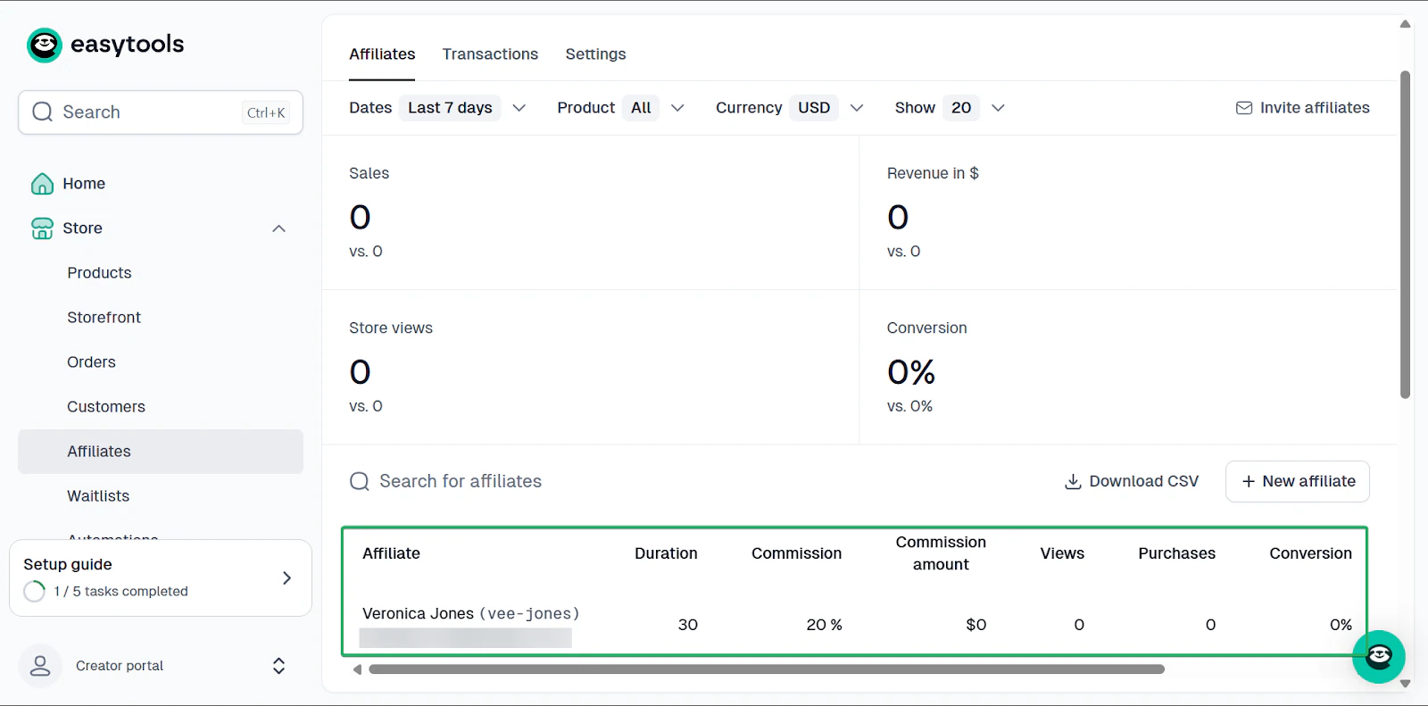 tableau de bord des affiliés dans une plateforme pour créateurs de contenu
