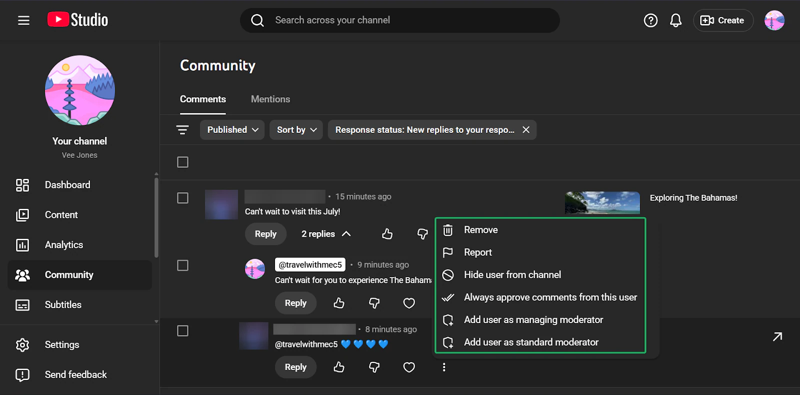 gérer les commentaires sur une plateforme pour créateurs de contenu