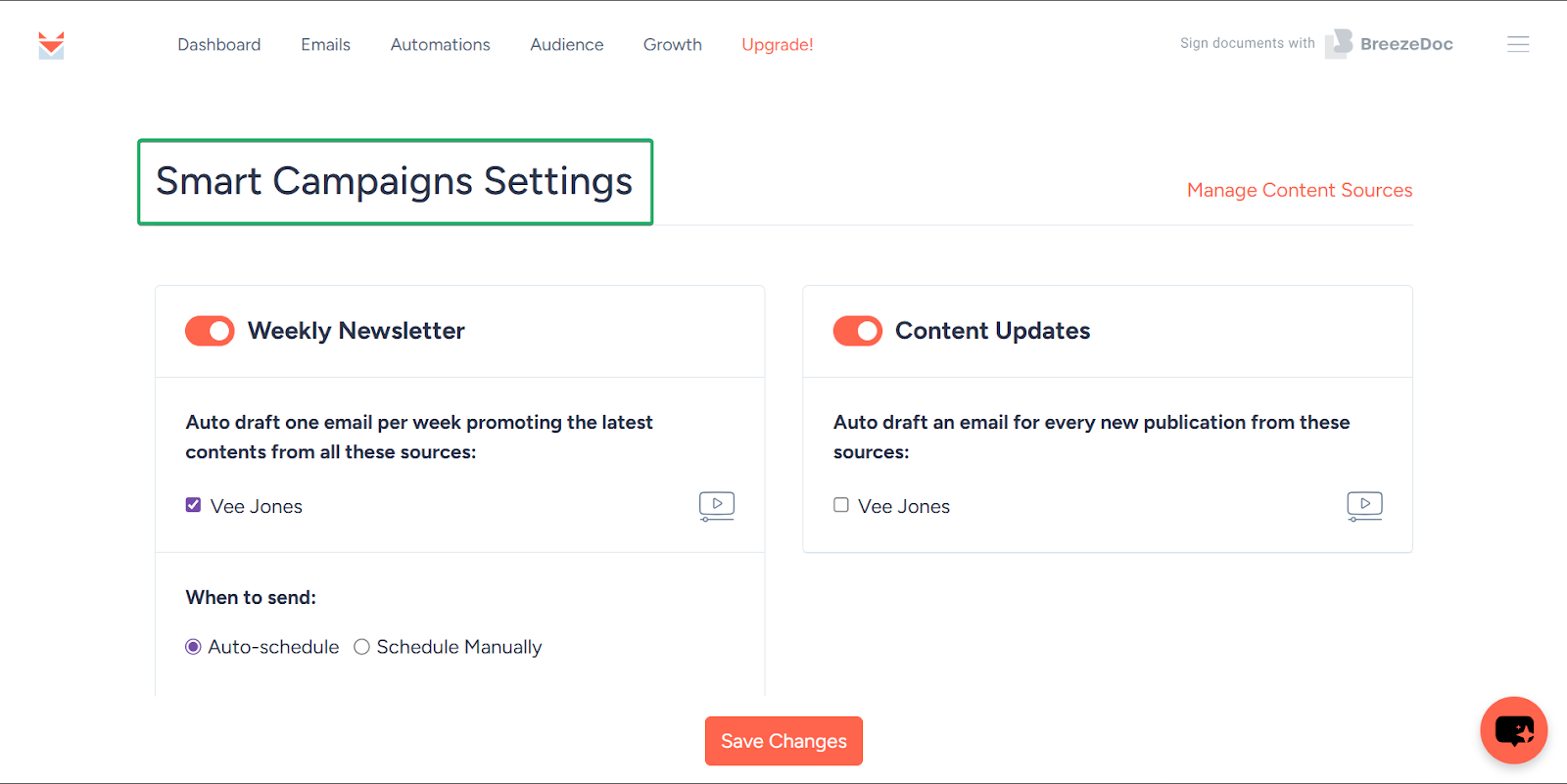 réglages des smart campaigns