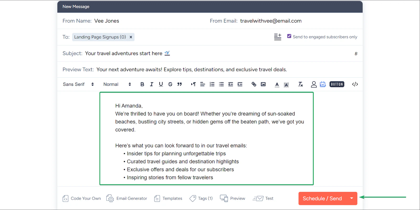 éditeur d'email sur une plateforme pour créateurs de contenu