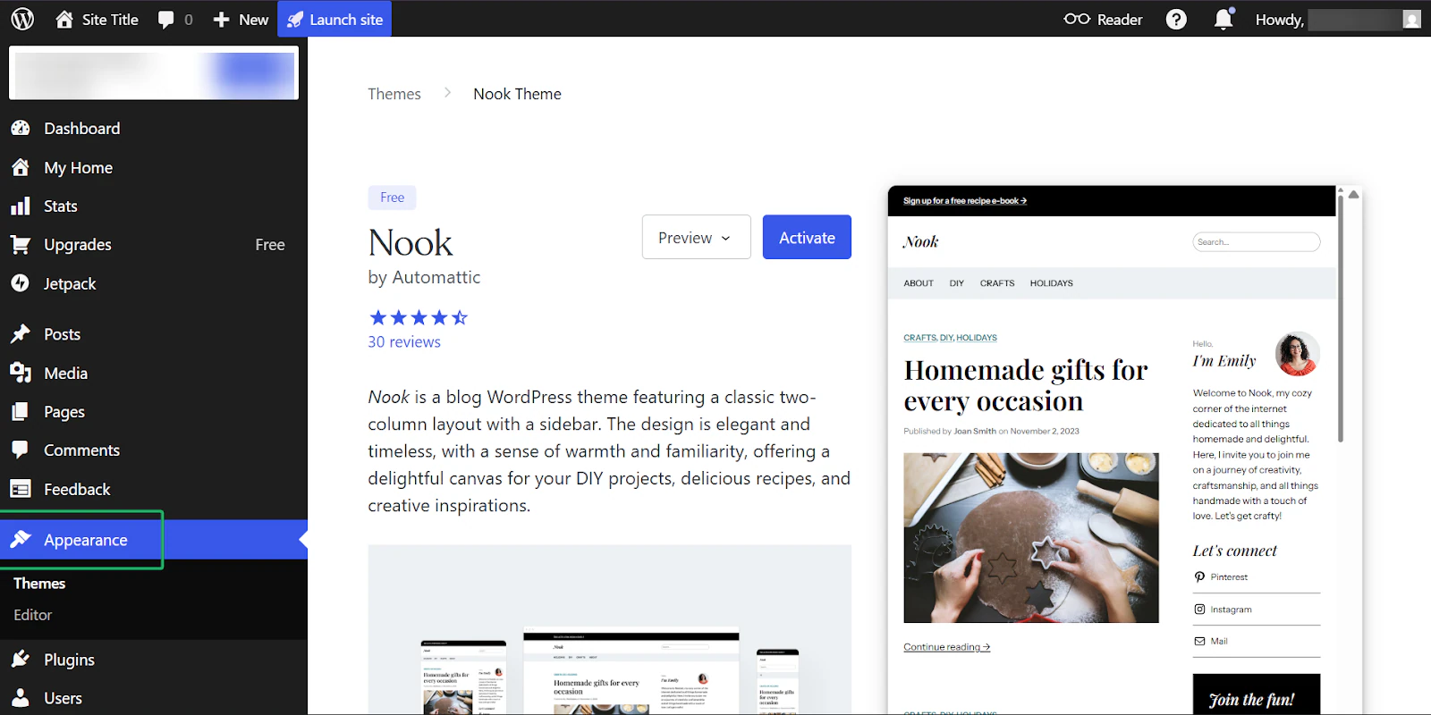 fonctionnalité apparence et thèmes de wordpress