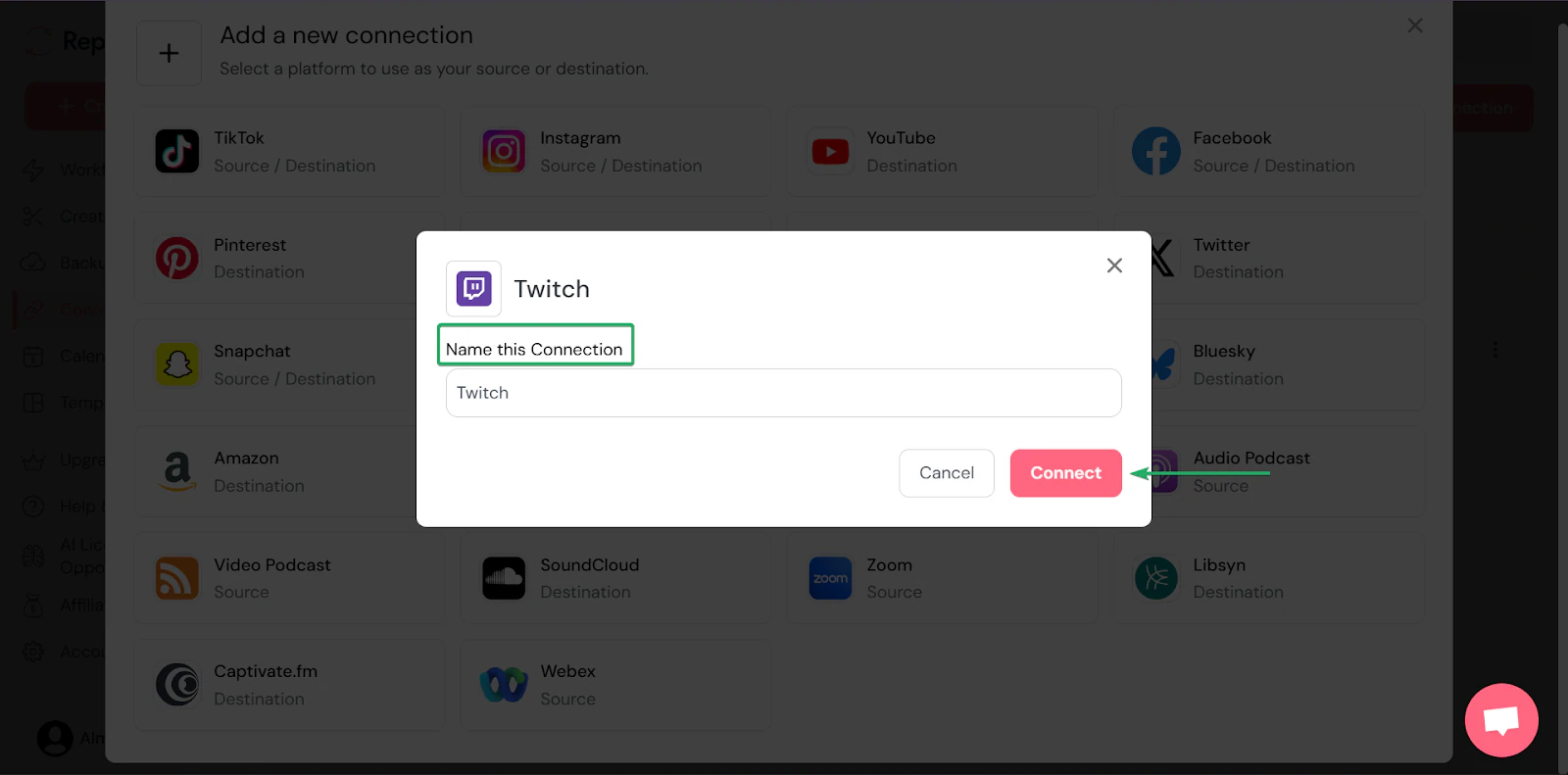 Repurpose.io: capture des connexions vue 2