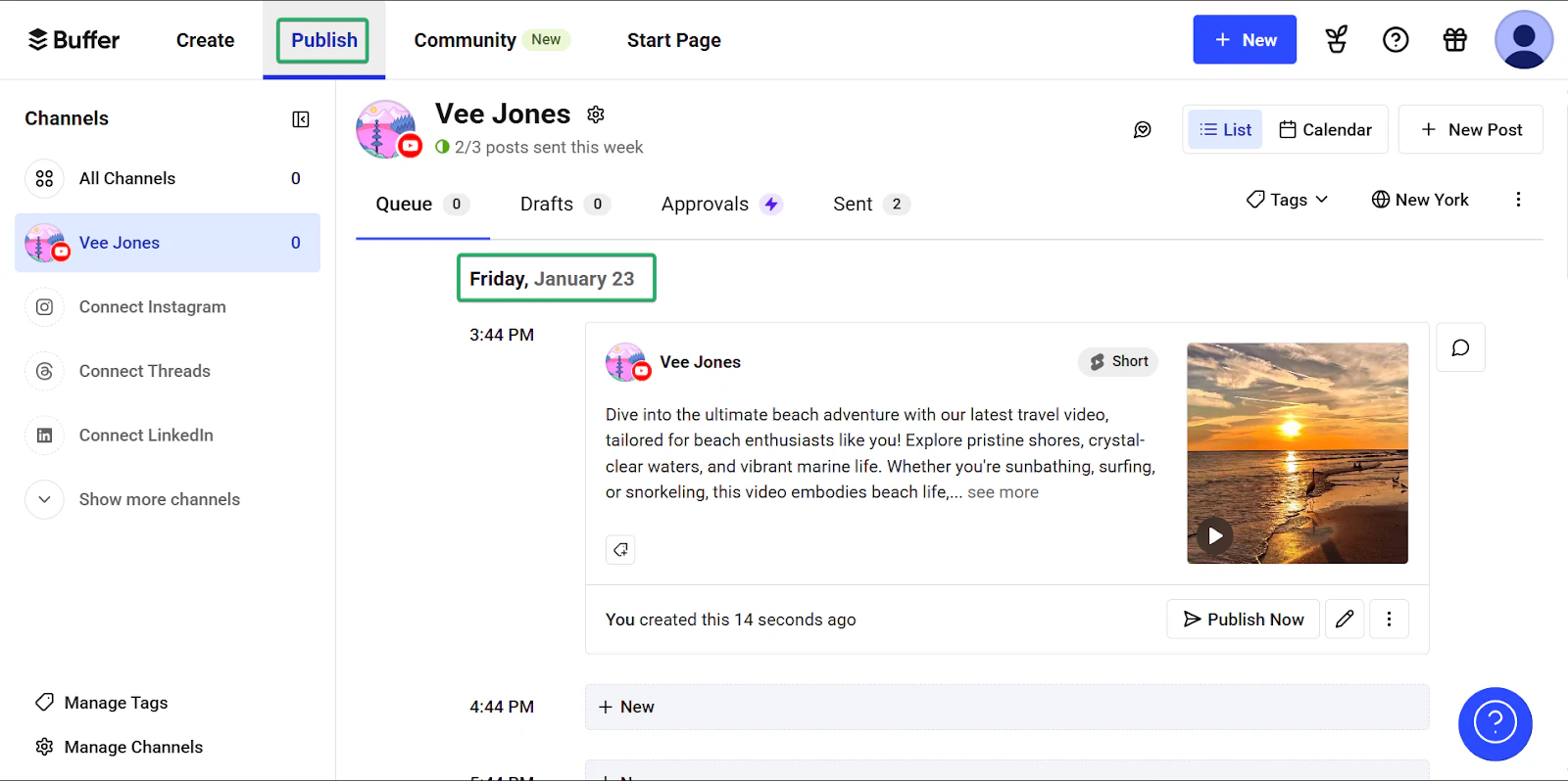 publication programmée sur une plateforme pour créateurs de contenu