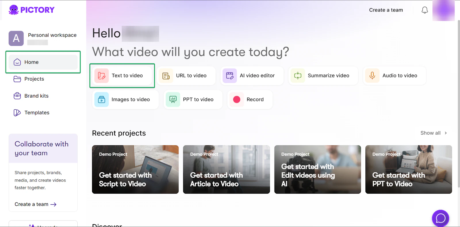 Pictory: capture de la création de vidéos
