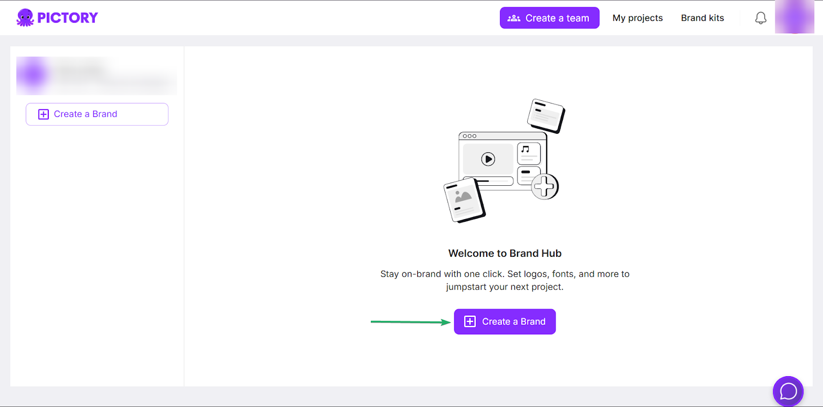 Pictory: les brand kits affichant "Create a Brand"