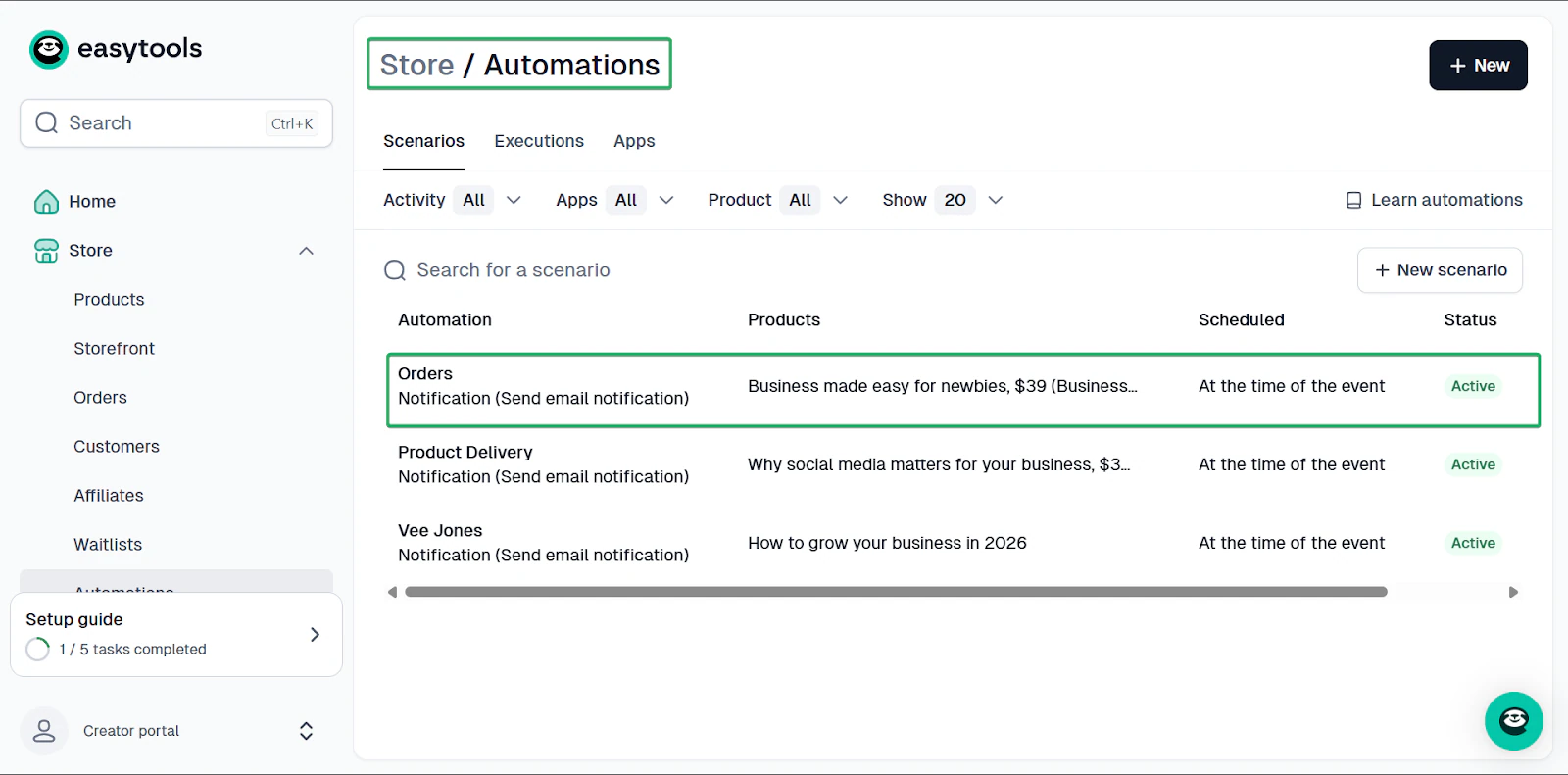 scénarios et automatisations dans easytools