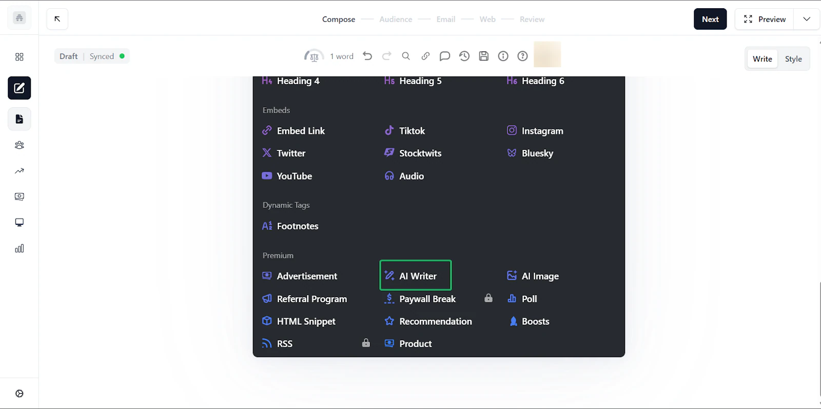 beehiiv: capture des articles - éditeur d'email