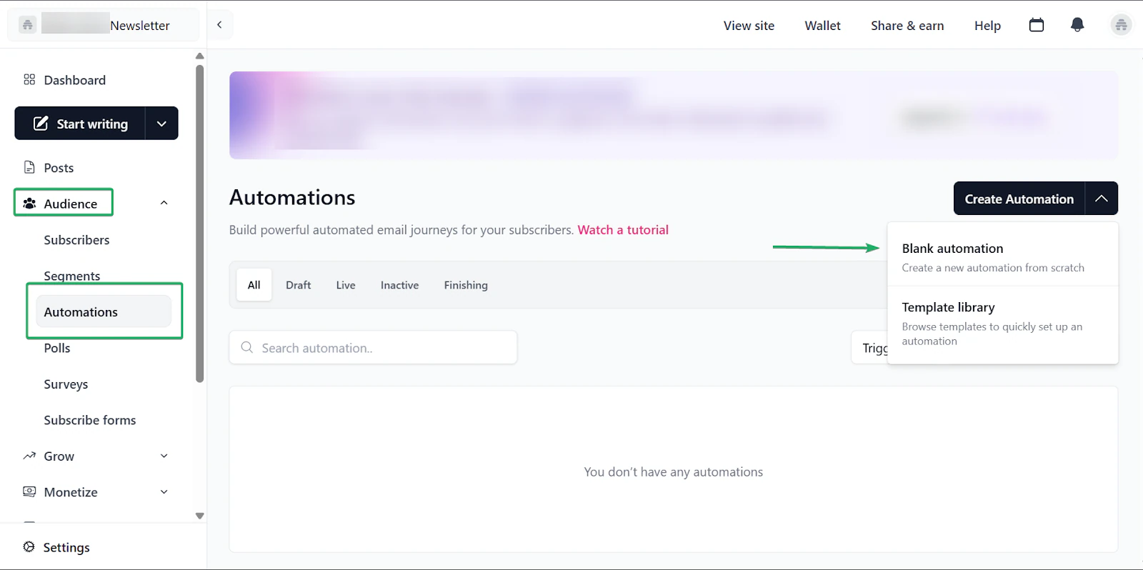 beehiiv: capture des automatisations - créateur de site