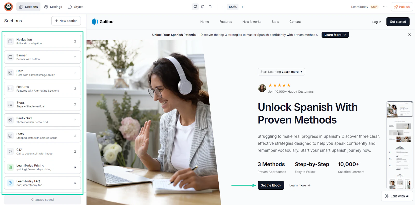 aperçu de la landing page