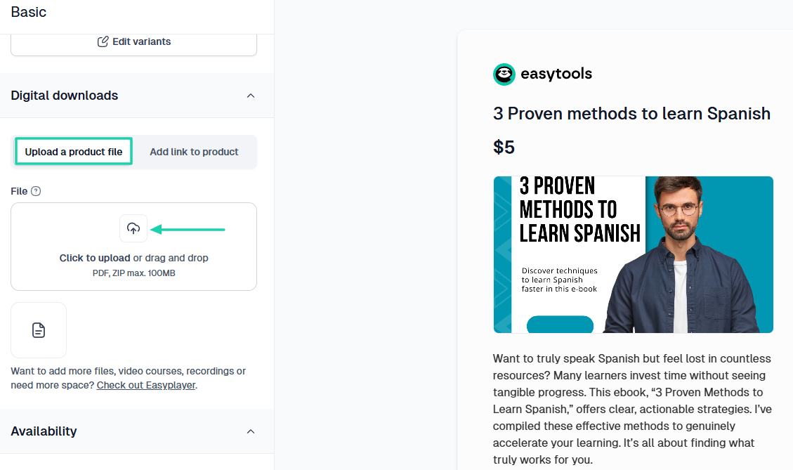 Easytools: le store affichant "publish" - créateur de formations