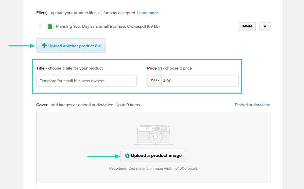 importer le fichier et l'image du produit
