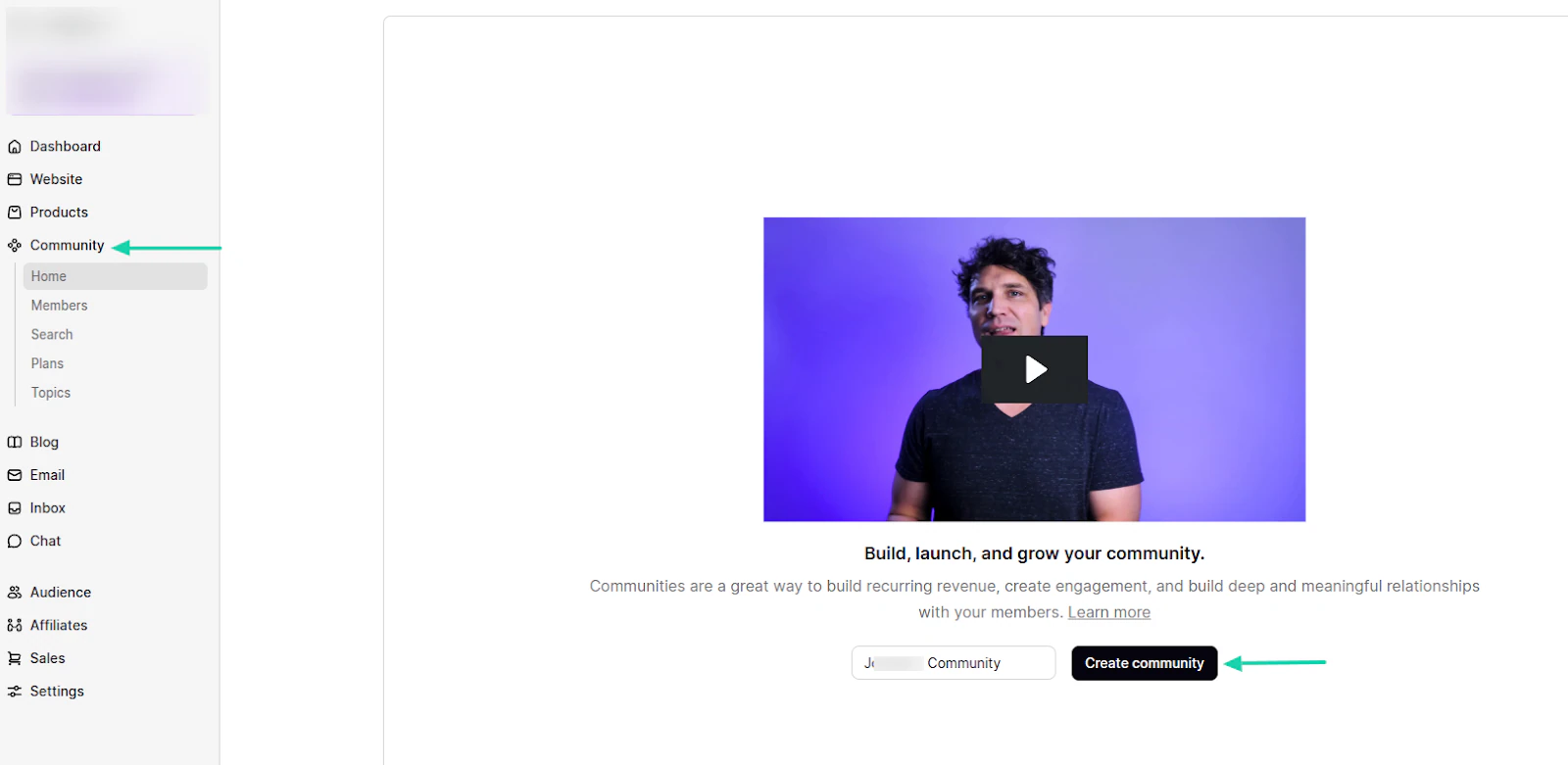 Podia: capture de la community - abonnement