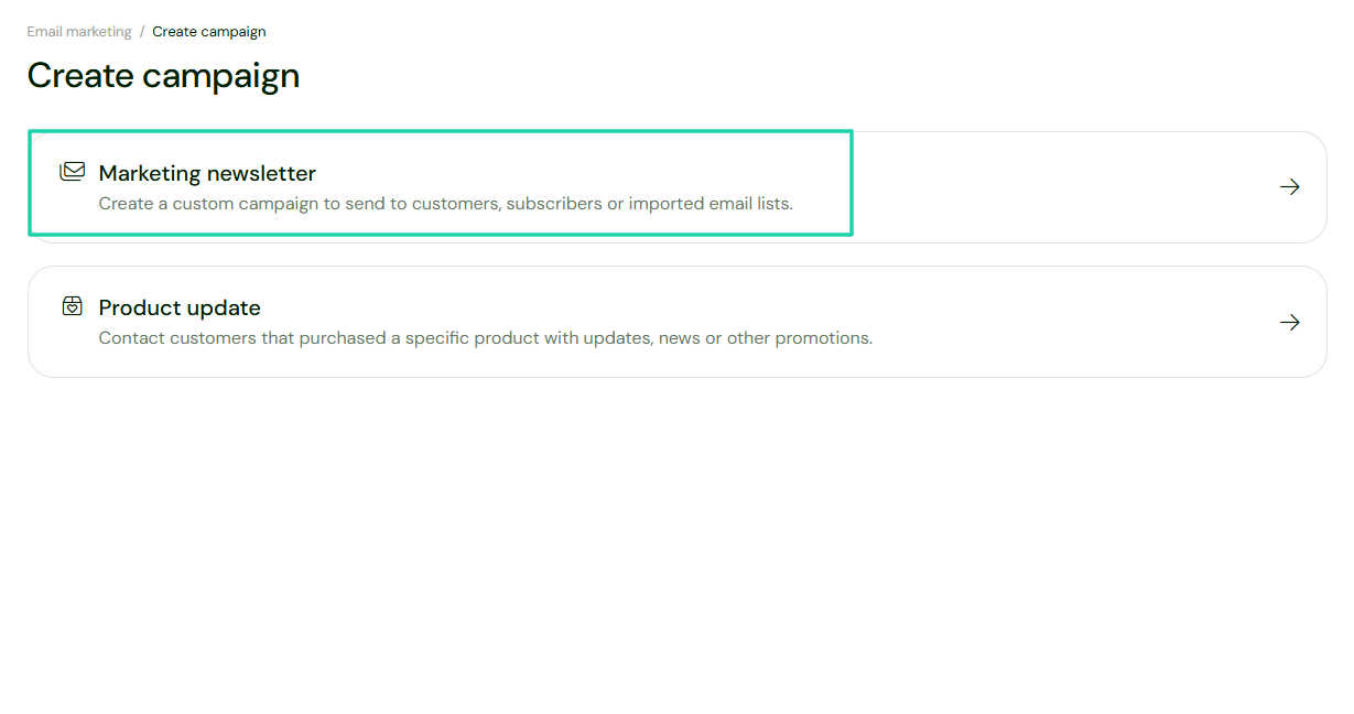 Sellfy: capture de l'email marketing