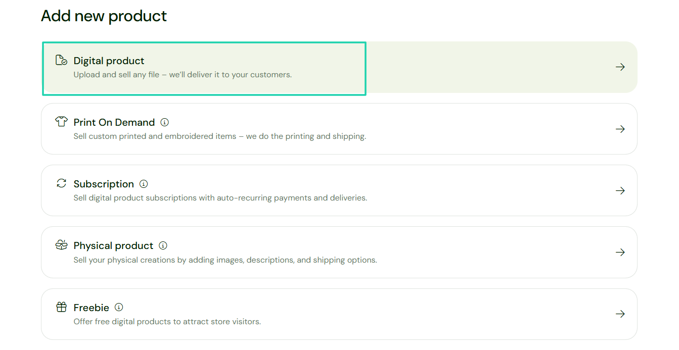 Sellfy: capture des products - produit digital