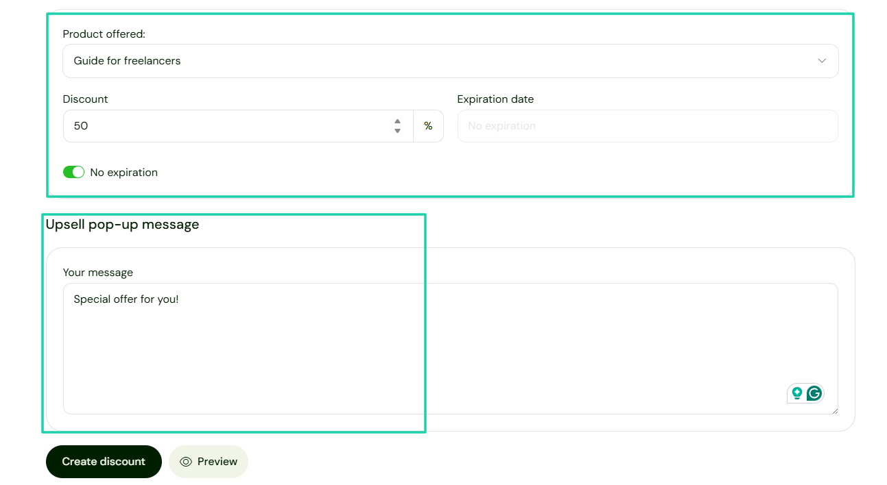 Sellfy: capture de l'upselling - page de paiement